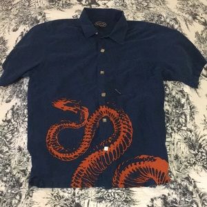 Komodo casual button down shirt dragon/snake shell buttons blue and orange sz 2
